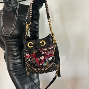 Elegant Black and Multicolor Women's Shoulder Bag